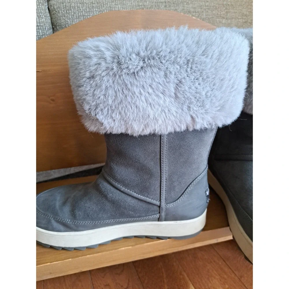 Koolaburra By UGG Women's Grey Suede Leather Tynlee Boots Faux Fur Waterproof 7